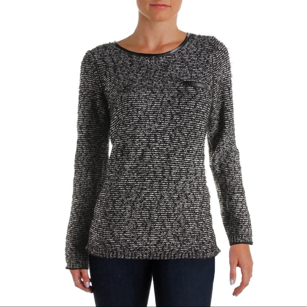 Calvin Klein Faux Leather Trim Eyelash Sweater